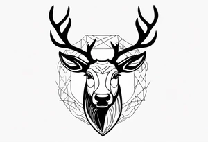 back tattoo of a front view reindeer with half a face tattoo idea