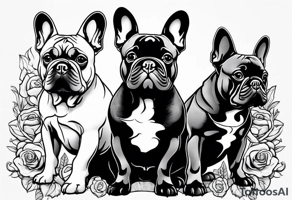 three French bulldogs tattoo idea