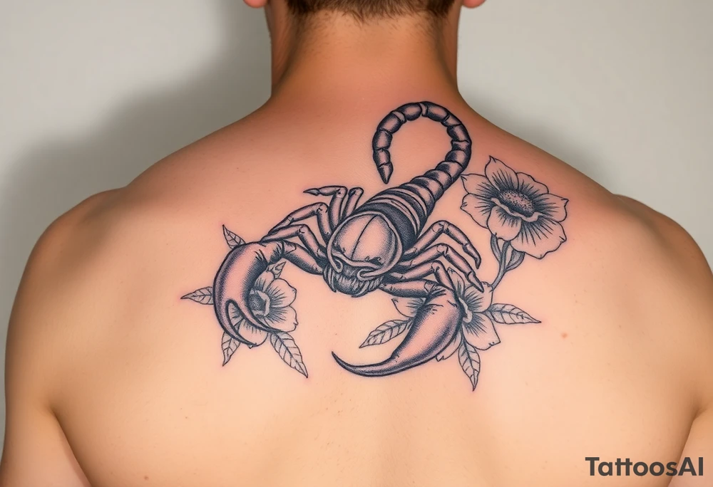A scorpion with flowers for forearm tattoo idea