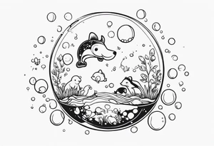 cute animals floating up in bubbles tattoo idea