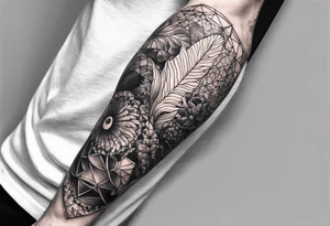 Sea life full leg sleeve male geometric tattoo idea