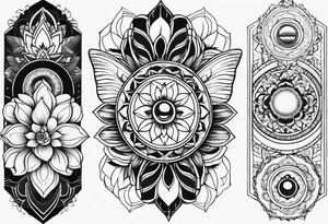 7 chakras sleeve with butterflies and flowers tattoo idea