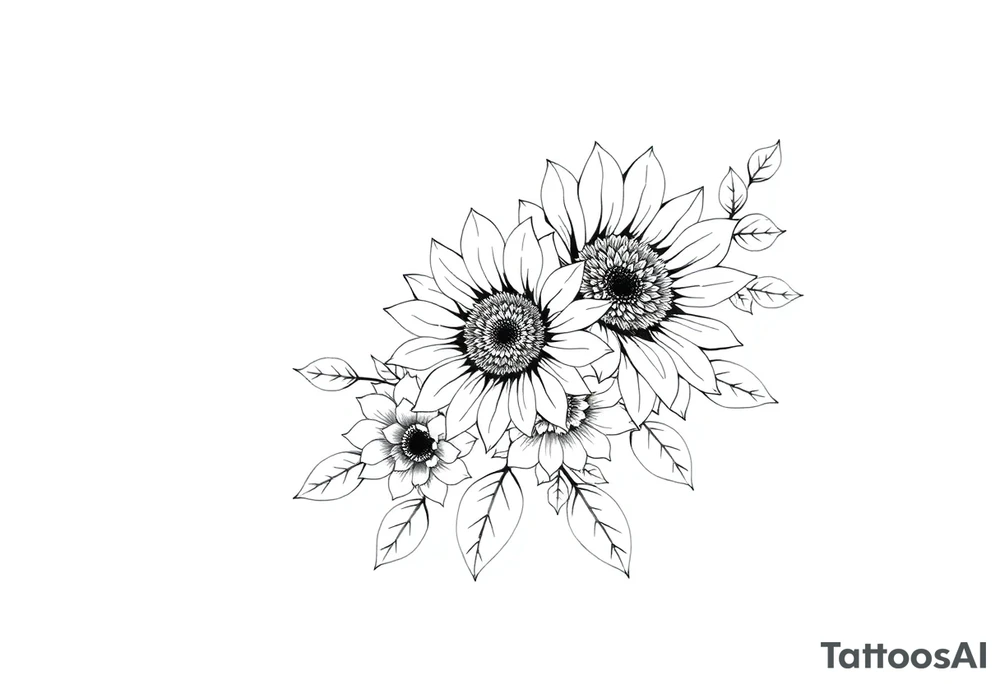 sunflower and roses  floral sleeve tattoo tattoo idea