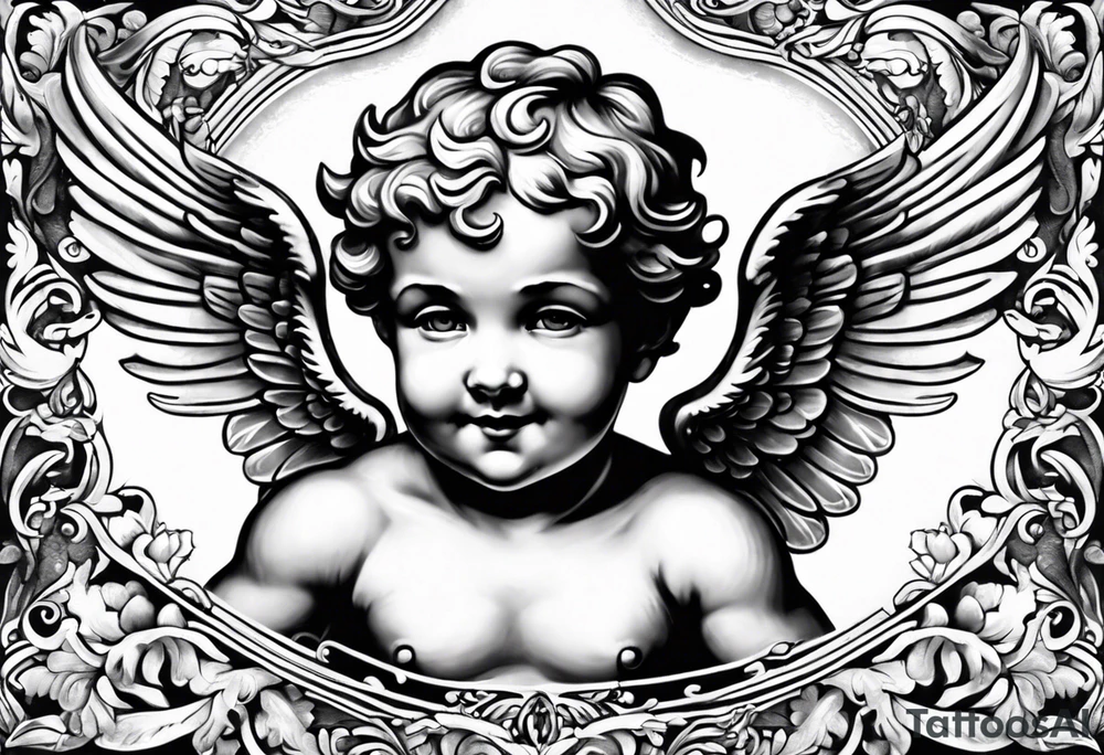 one putti with wings smiling tattoo idea