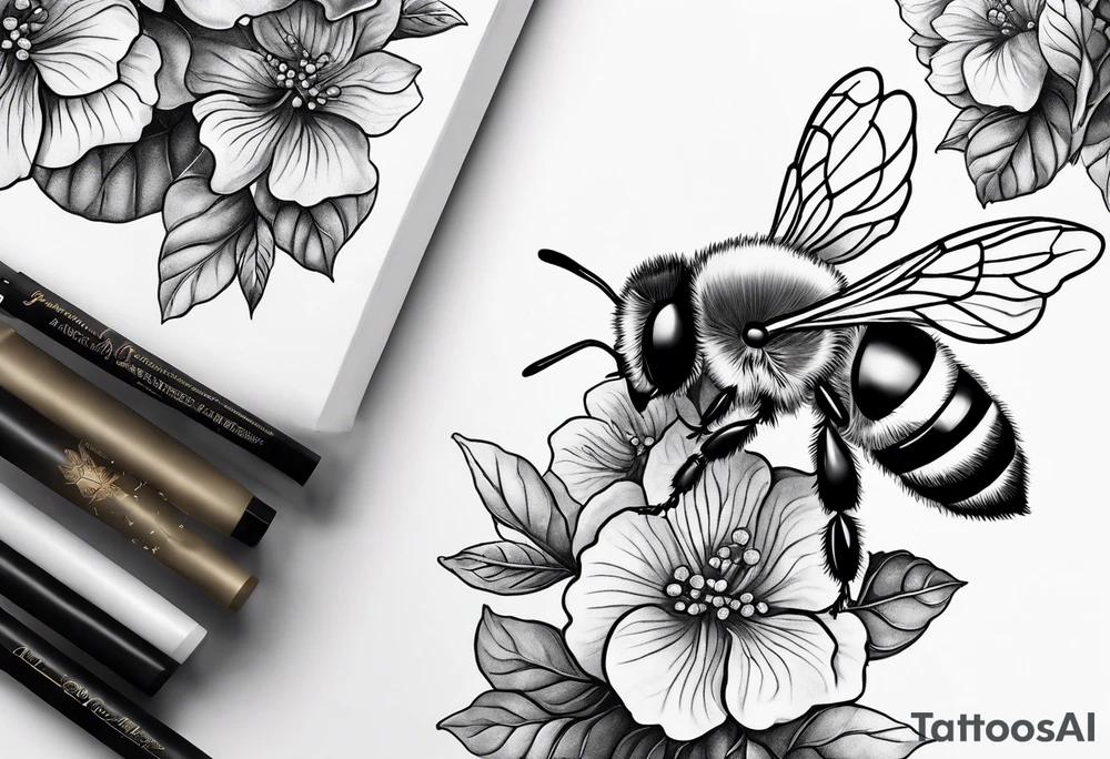 Small tattoo. There’s a hydrangea and a bee but they are not touching. The bee is small and to the left of the hydrangea. tattoo idea