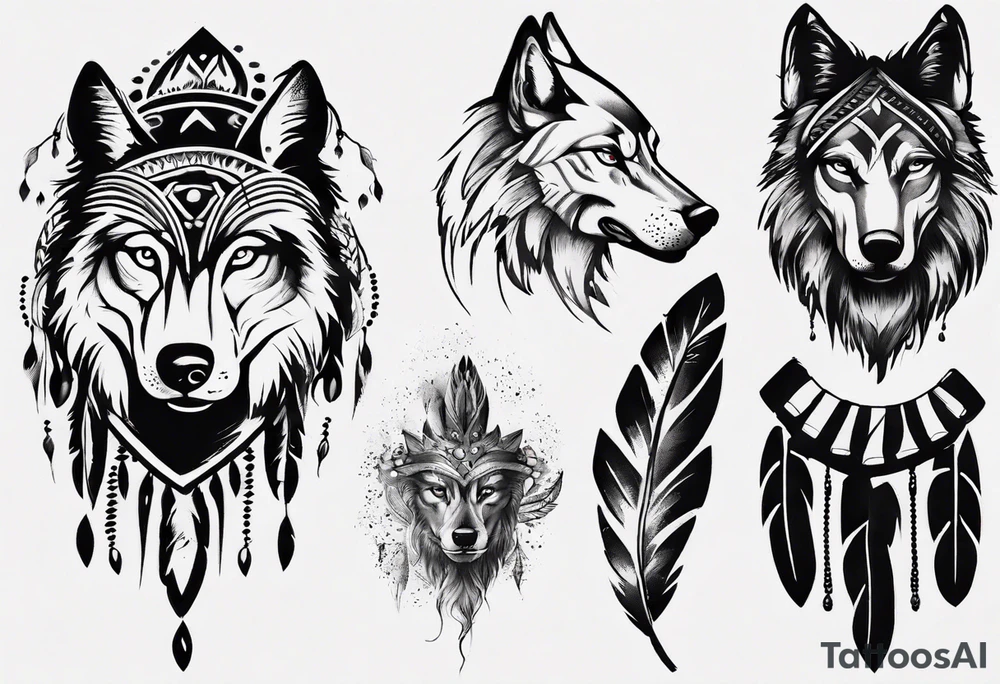 Indian Theme wolf realism tattoo idea