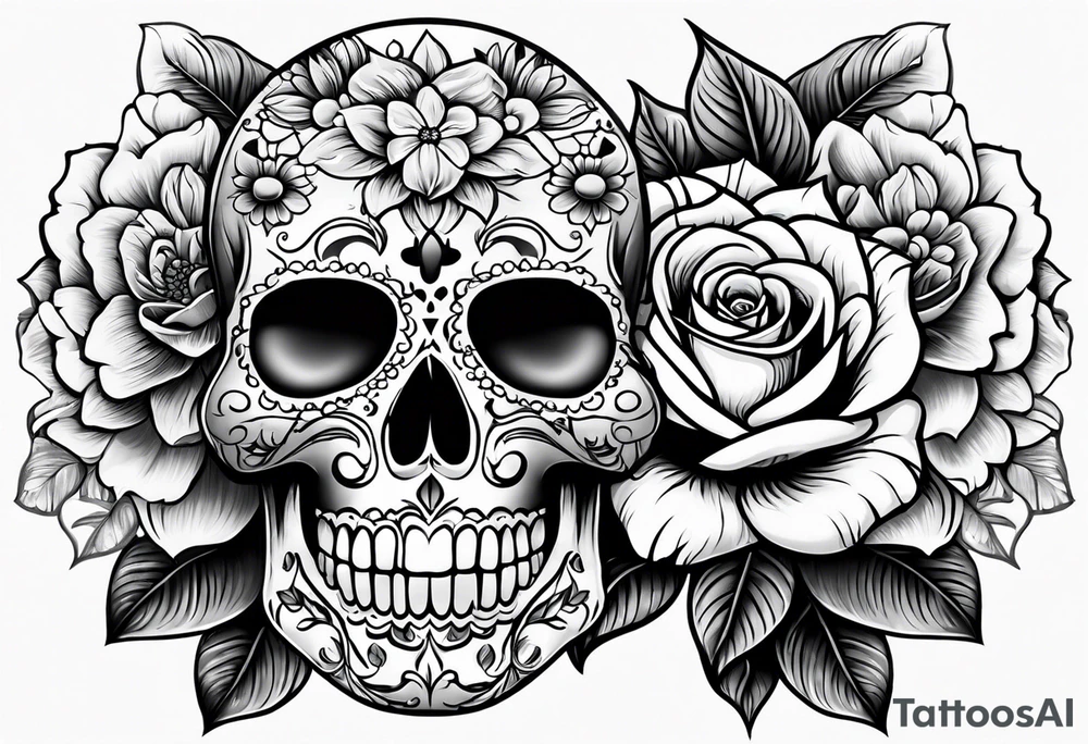 Sugar skull with roses daisies and water lilies for half sleeve down arm tattoo idea