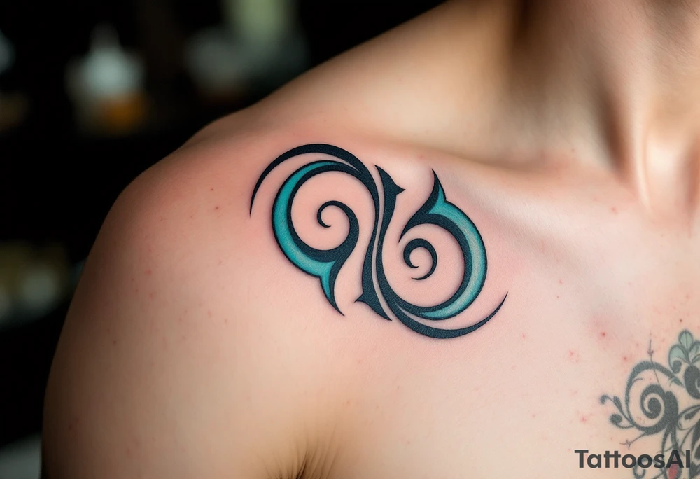 Double Spiral in Watercolors
Two spirals flowing into each other. Done with black outline and soft watercolor shades of teal and indigo, symbolizing balance. tattoo idea