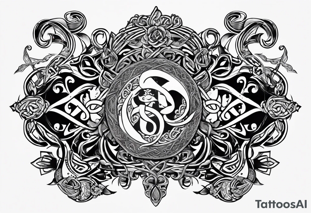 Cheers Mate text, armband +Celtic +Cancer Ribbon +tribal +artistic tattoo idea