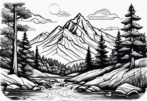 Mountain stream in an oak forest tattoo idea