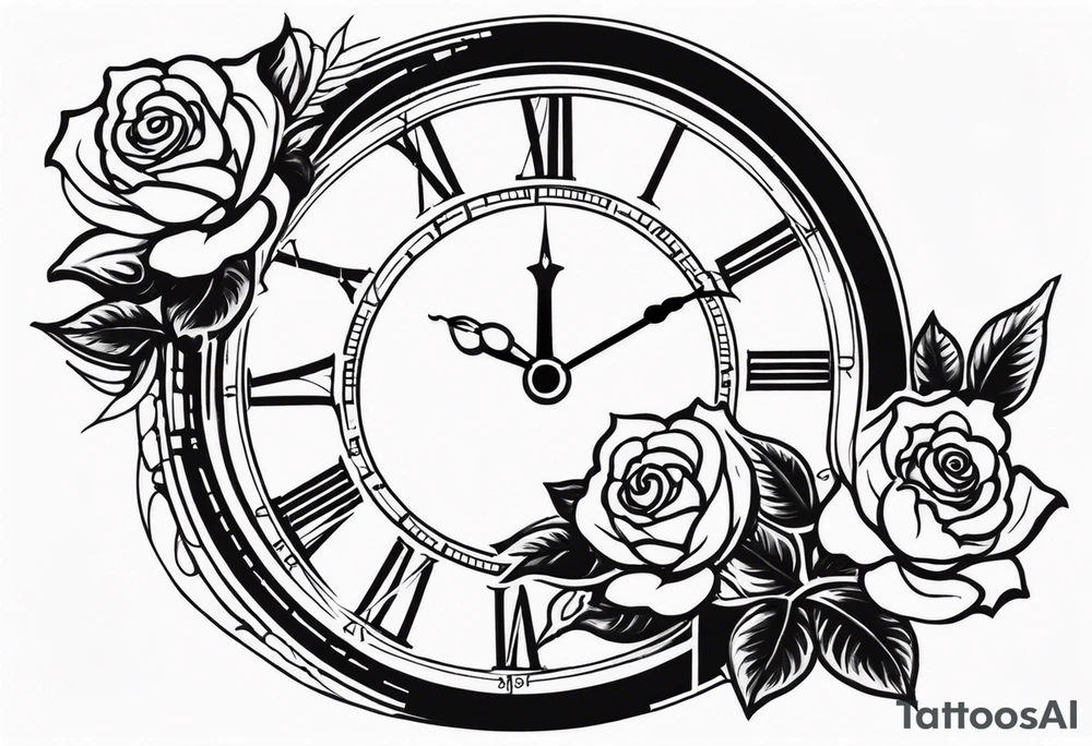 Clock with rose and greek mythology tattoo idea