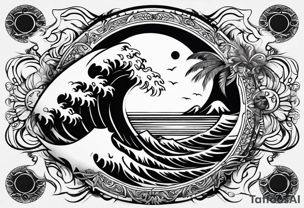 Sun and waves symbols tattoo idea