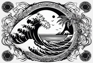Sun and waves symbols tattoo idea