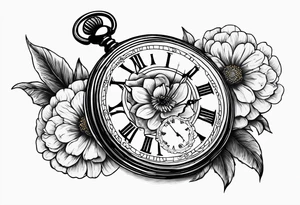 Vintage pocket watch with one marigold flower. tattoo idea