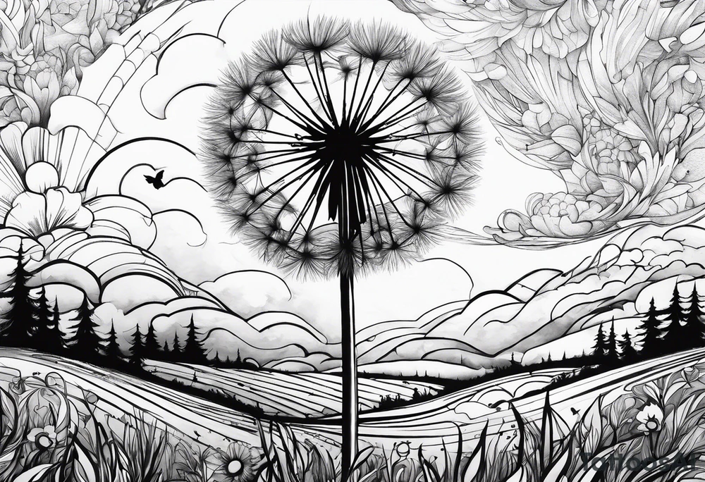 Blowing dandelion , I want adventure in the great wide somewhere tattoo idea