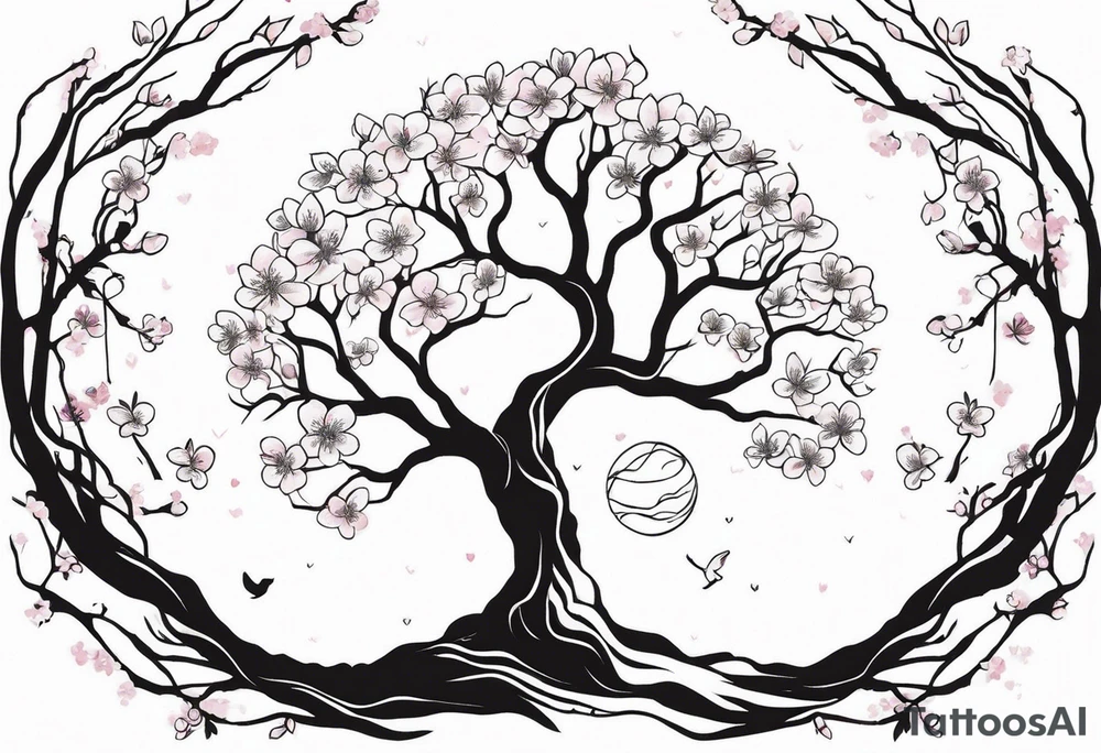 Mother Earth Tree with Cherry Blossom tree as the body and branches tattoo idea