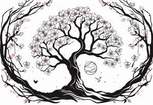 Mother Earth Tree with Cherry Blossom tree as the body and branches tattoo idea