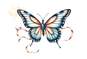 ethereal butterfly with flowing silk ribbons in moonlight tattoo idea