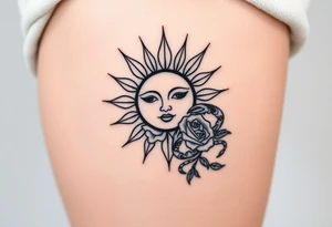 Traditional sun with simple face, Sun, rose and crab old school style tattoo idea