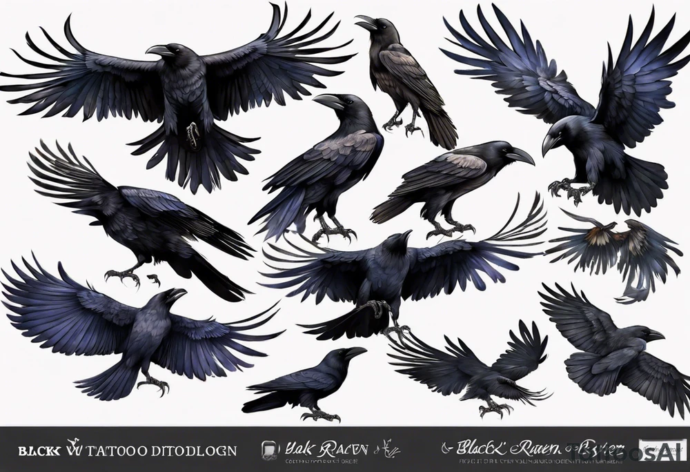 black raven with wings spread tattoo idea
