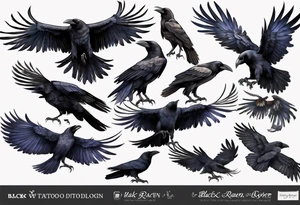 black raven with wings spread tattoo idea