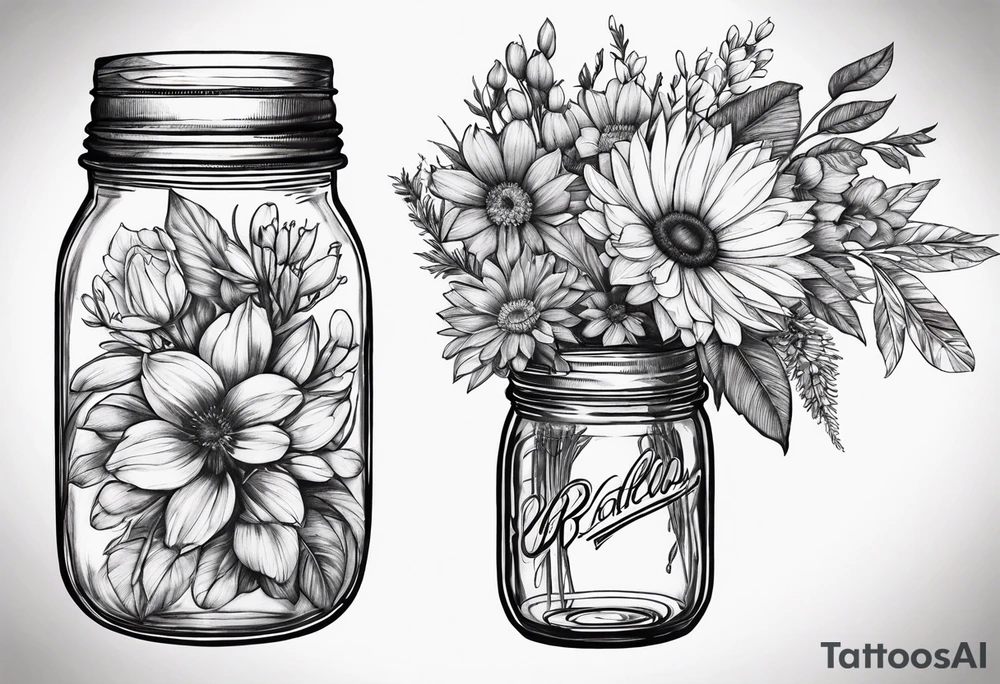 Mason jar bouquet tattoo idea
