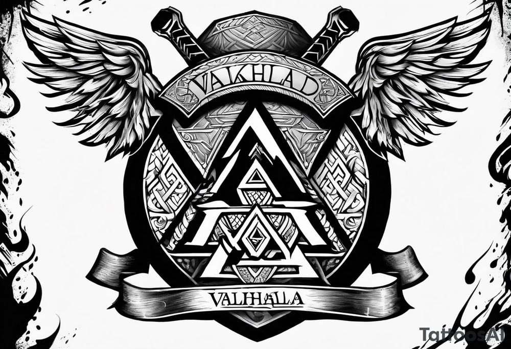 Valhalla shield valknut sword axe flame tattoo idea Valhalla shield valknut sword axe flame tattoo idea