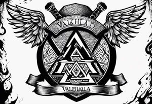 Valhalla shield valknut sword axe flame tattoo idea