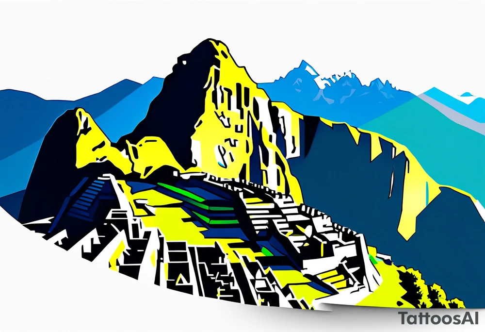 Machu Picchu is minimalistically expressed in a few lines tattoo idea