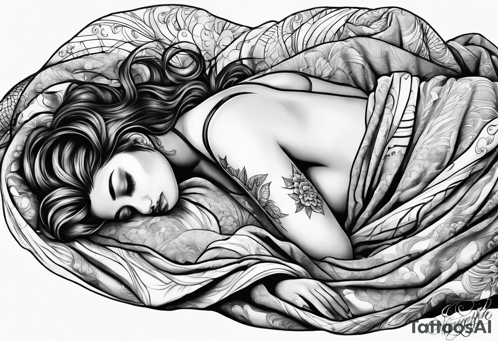 full body girl sleeping in blanket tattoo idea