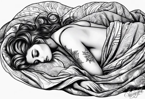 full body girl sleeping in blanket tattoo idea