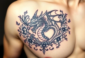Scary dragon surrounded by ornaments tattoo idea