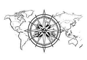 antique compass rose overlaid on weathered world map with sailing ships tattoo idea
