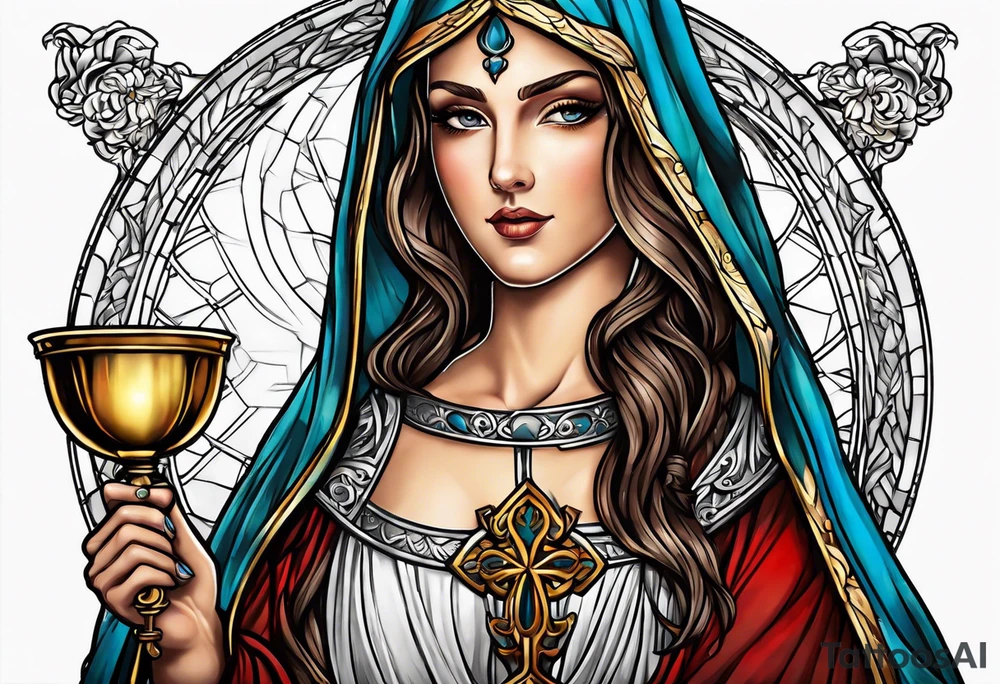 Female saint holding a chalice tattoo idea