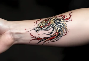 凤凰 (fènghuáng, “phoenix”) in gold and crimson expresses grace through rebirth and resilience. tattoo idea