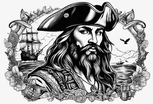 Chest tattoo that is about pirates ,captain ,treasure map tattoo idea
