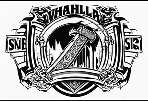 Valhalla sword shield axe 
stairs mist tattoo idea