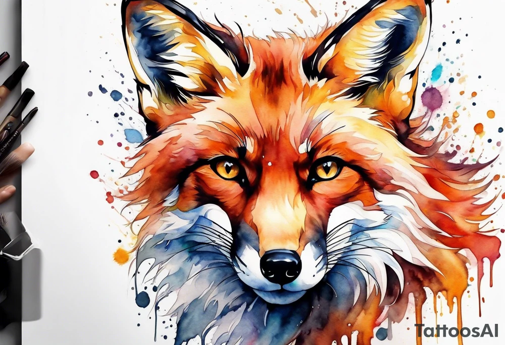 Watercolor fox tattoo idea