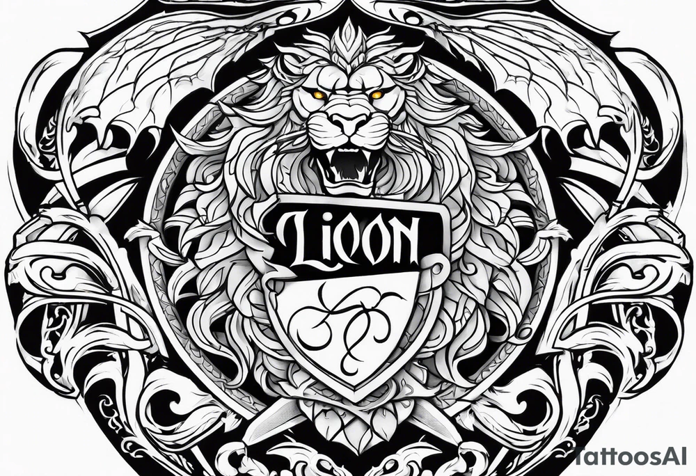 Valhalla sword shield lion dragon tattoo idea