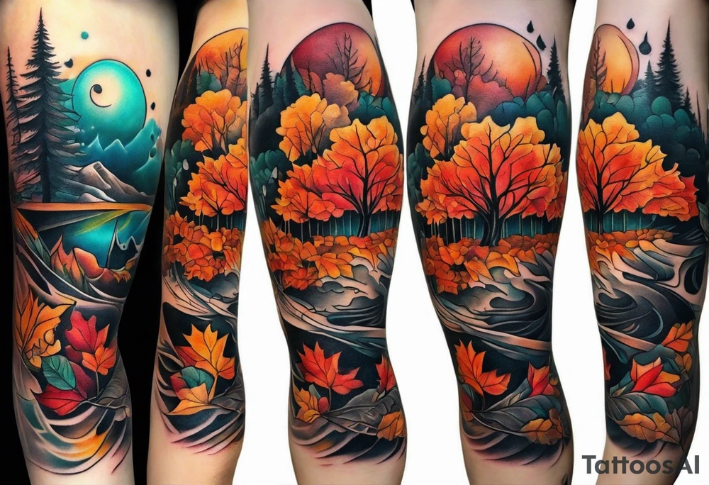 Knee tattoo with fall colors tattoo idea