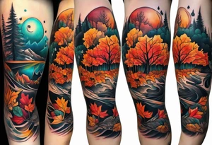 Knee tattoo with fall colors tattoo idea