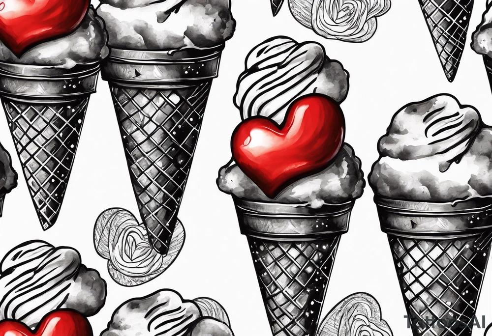 black and white ice cream cone with small red heart on it somewhere. tattoo idea