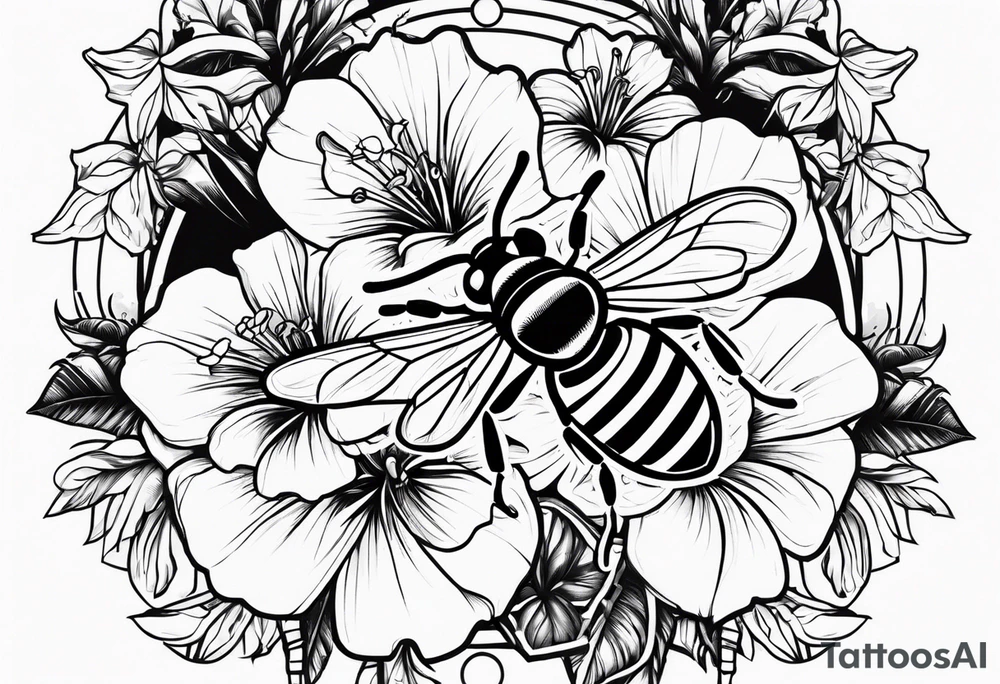 hawaiian flower and bee tattoo idea