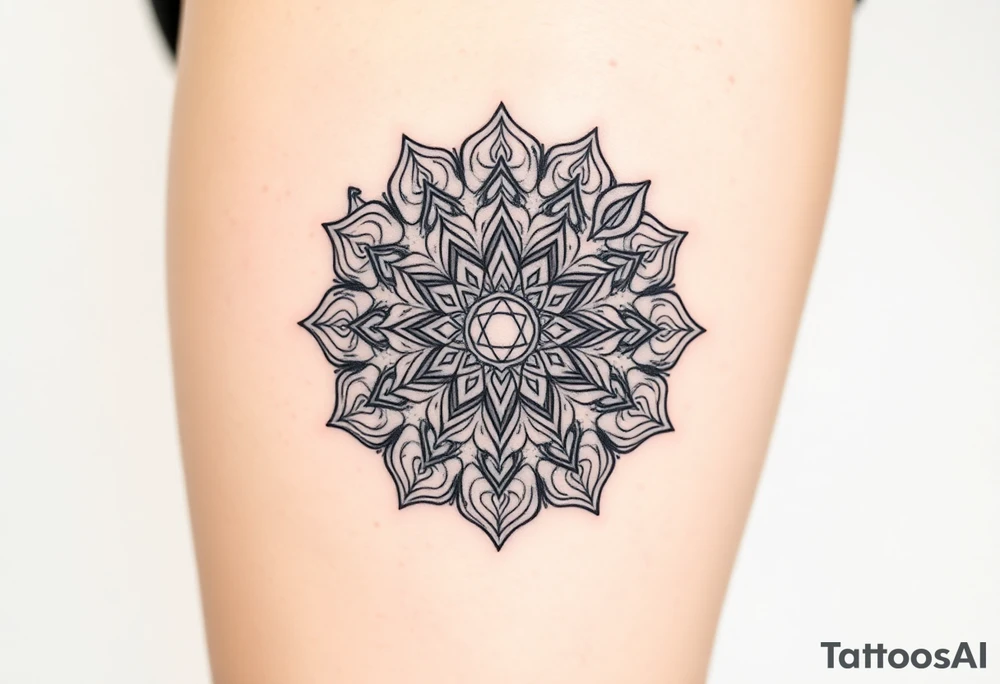 intricate mandala with sacred geometry and cosmic elements tattoo idea