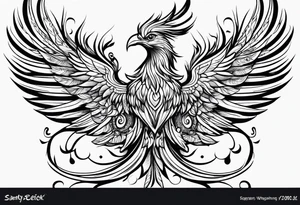 tribal pheonix with long tail curling tattoo idea