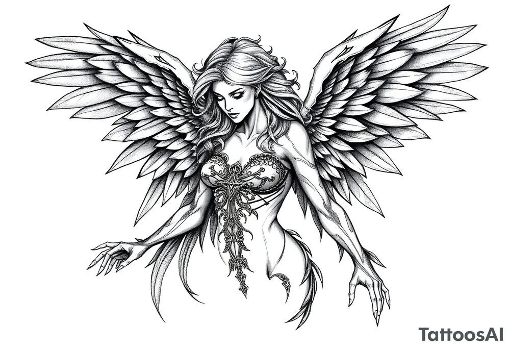 Goth angel beautiful full body tattoo idea