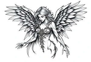 Goth angel beautiful full body tattoo idea