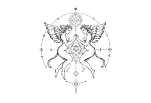 intricate Gemini zodiac with sacred geometry and cosmic elements tattoo idea