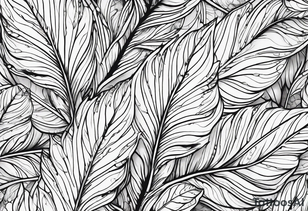 leaves with flow and stippling dots, white background tattoo idea