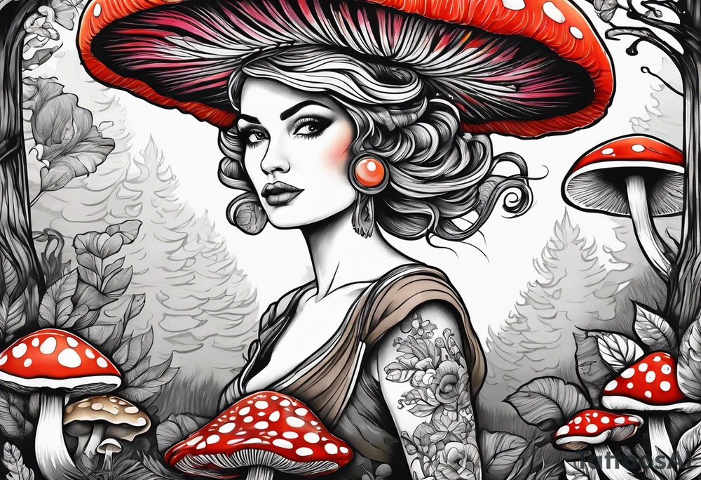 mushroom lady running naked in the woods tattoo idea